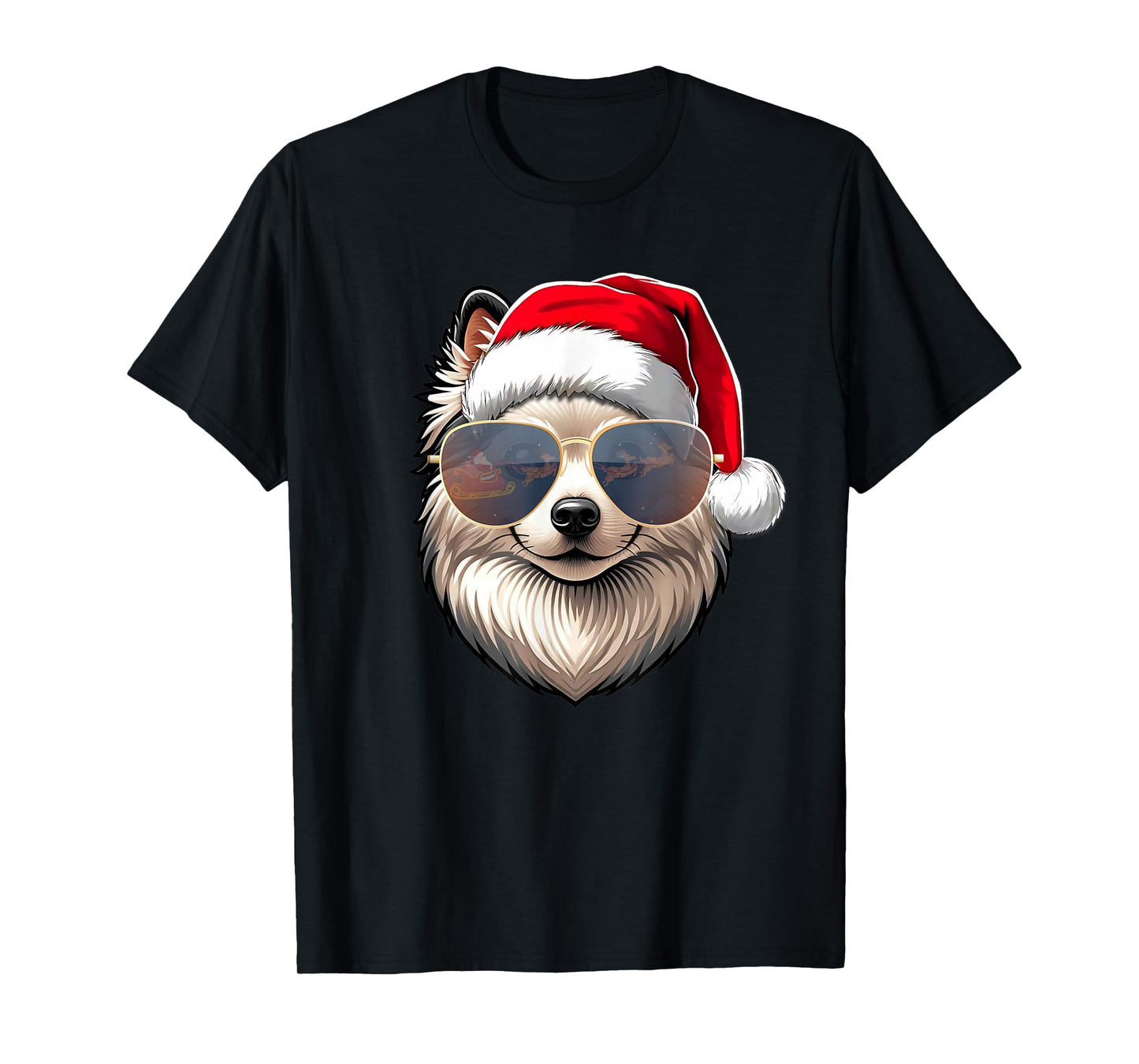 Ugly Sweater X-mas Santa American Eskimo Dog Christmas T-Shirt
