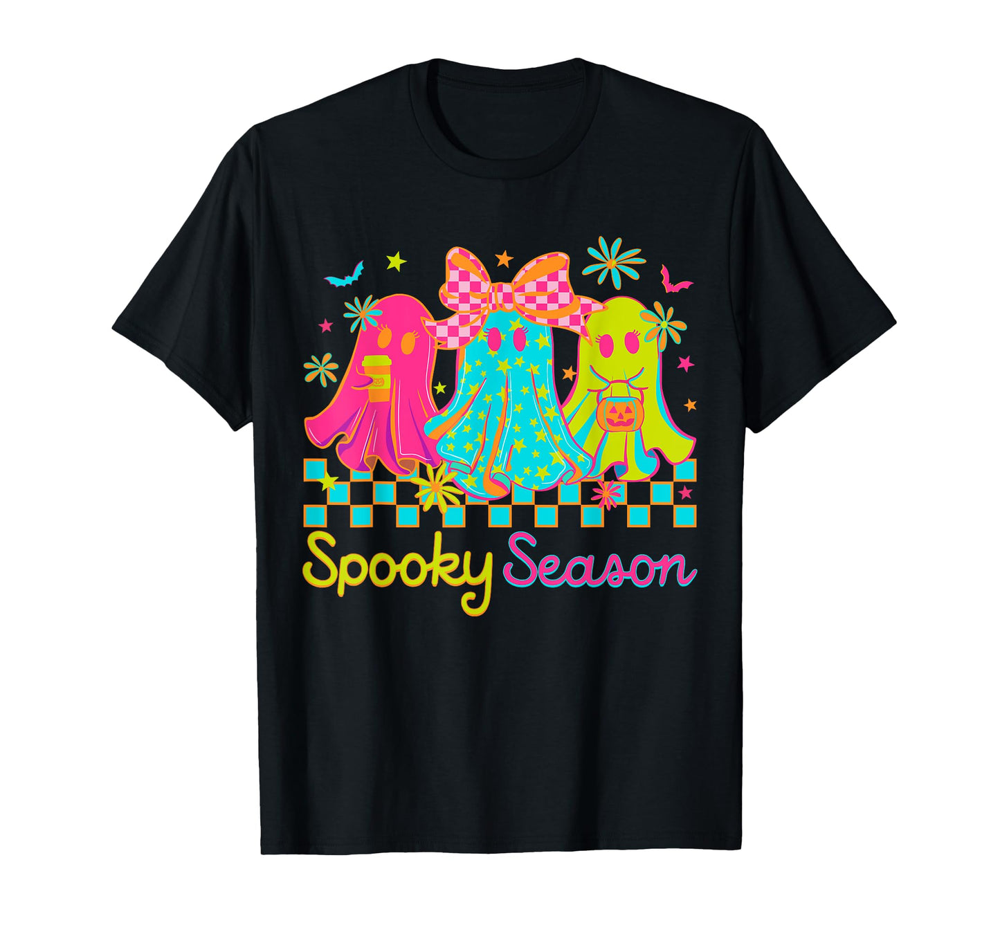 Spooky Season Halloween Coquette Floral Ghost Coffee Girls T-Shirt