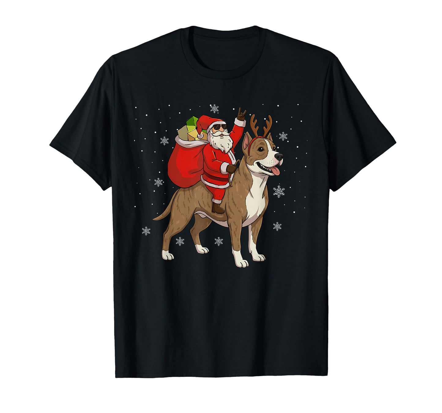 Santa Riding Pitbull Dog Lover Deer Xmas Kids Women Men T-Shirt