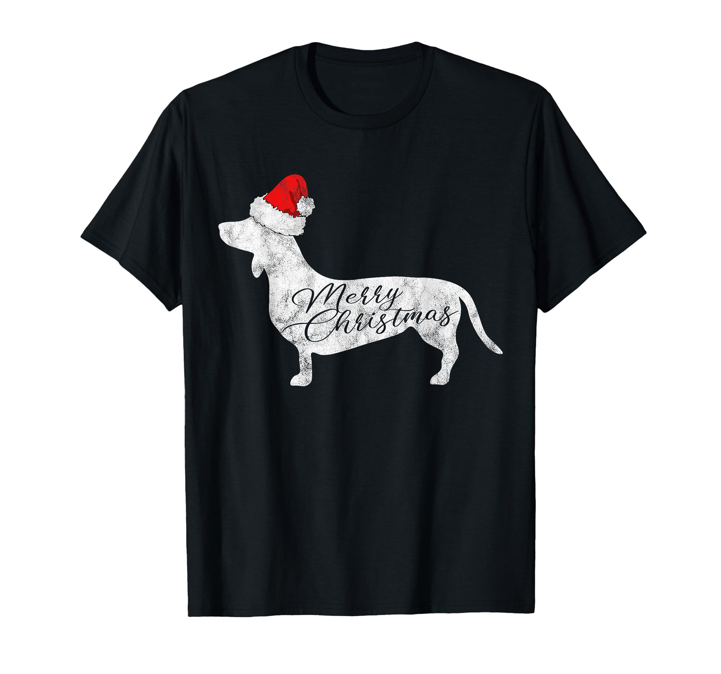 Dachshund Merry Christmas T-Shirt I Doxie Santa Silhouette T-Shirt