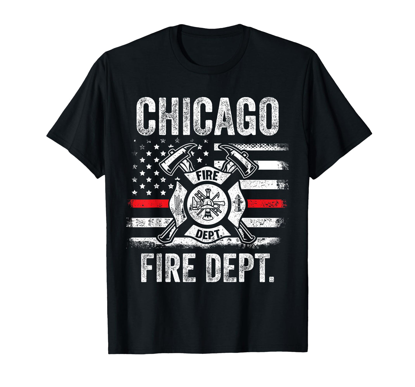 Chicago Illinois Fire Department Thin Red Line Fireman T-Shirt