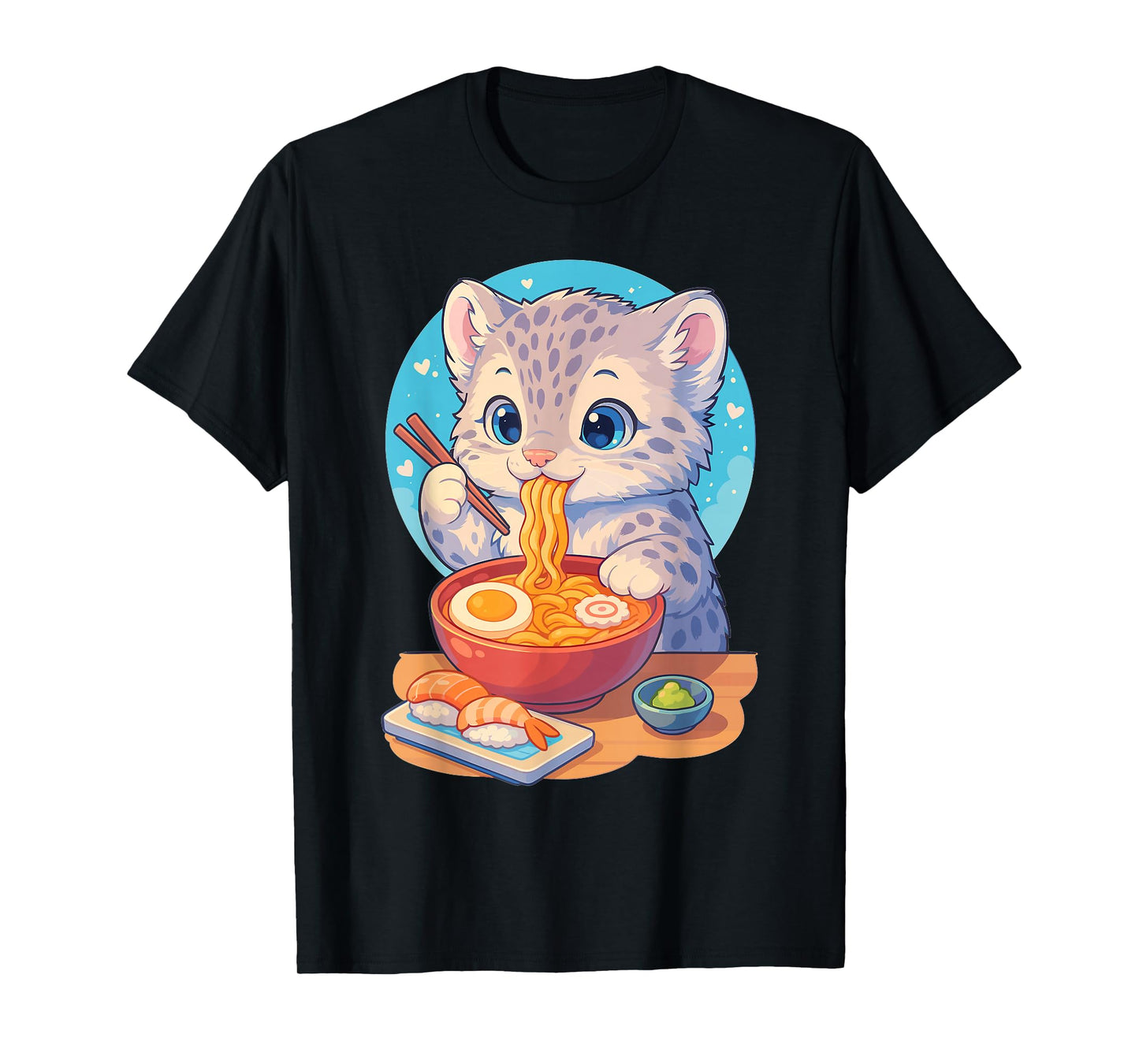 Snow Leopard Eats Ramen Noodles Japanese Vintage T-Shirt