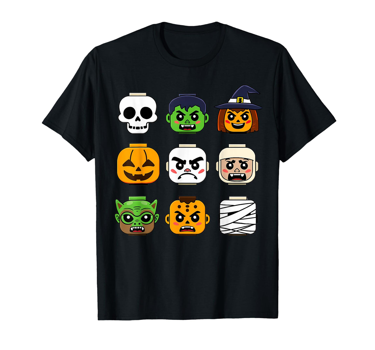 Halloween Building Brick Head Pumpkin Ghost Zombie Boys T-Shirt