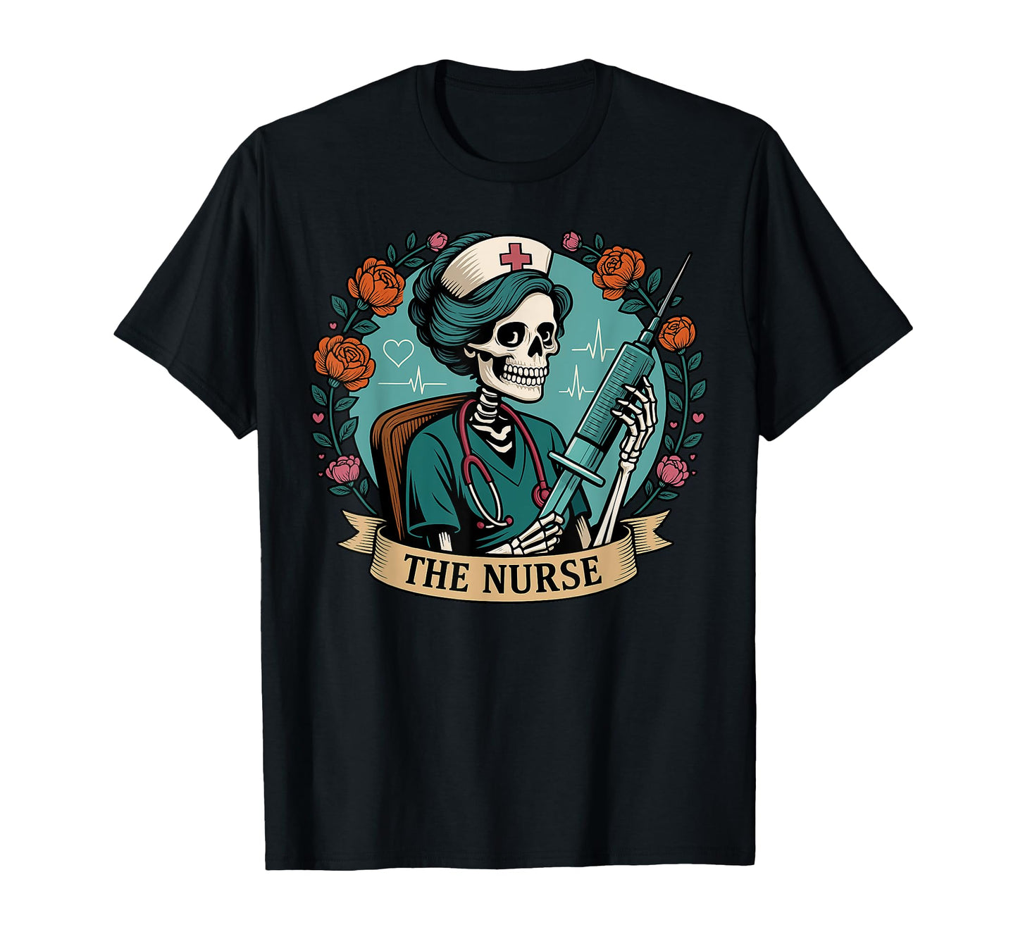 The Nurse Skeleton Floral CNA Nursing Horror Doctor Spooky T-Shirt