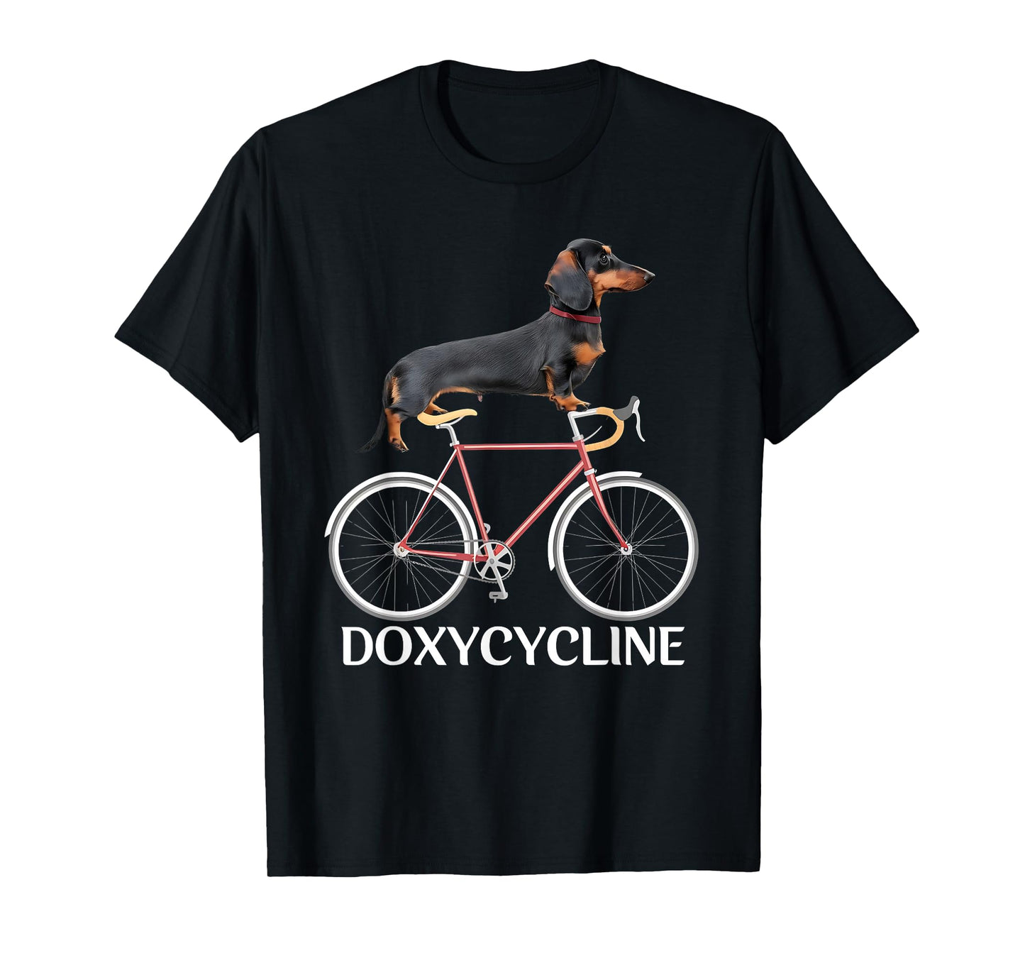 Dachshund on Bicycle Doxycycline Pharmacy Pun Dog Pharmacist T-Shirt