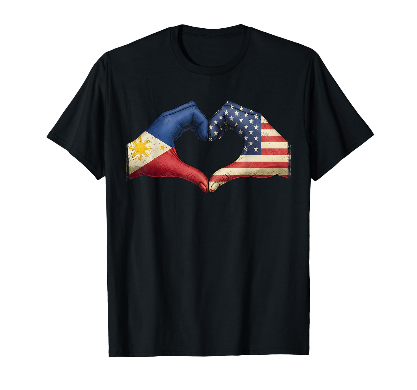 Philippines USA Flag Heart Hands Vintage Unity Culture Art T-Shirt