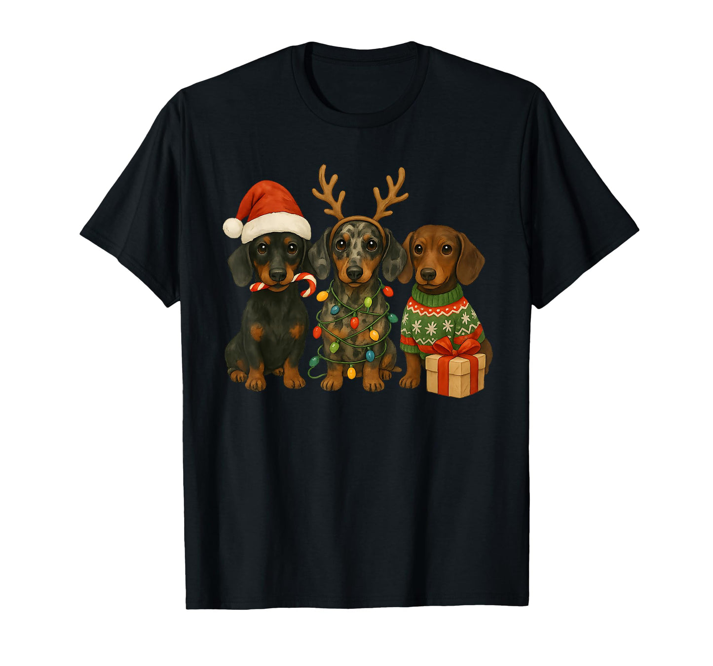 Dachshund Christmas Wiener Dog Santa Hat Weenie Ugly Sweater T-Shirt