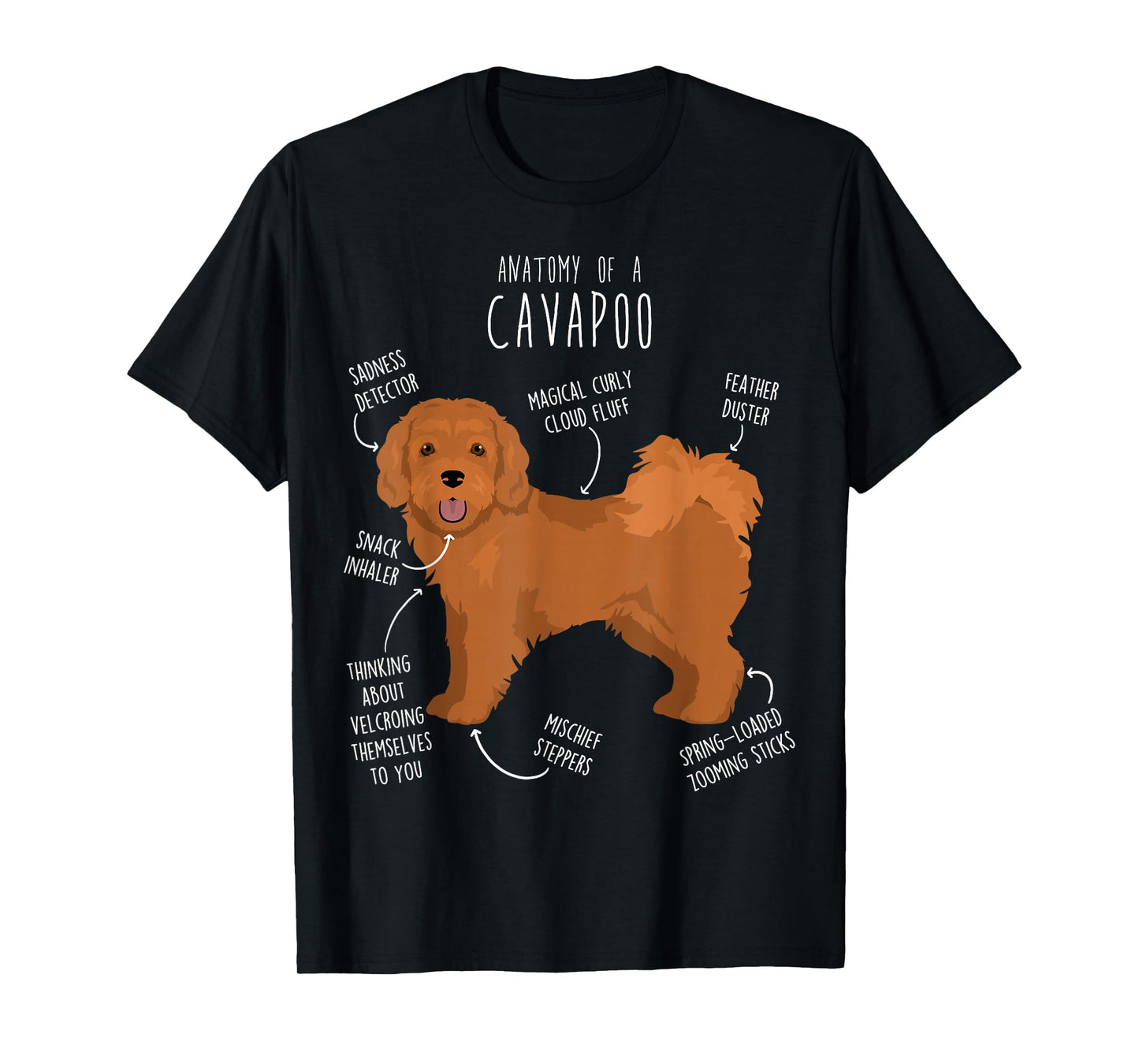 Cavapoo Dog Anatomy, Cute Funny Red Cavoodle Pet Mom Dog Dad T-Shirt