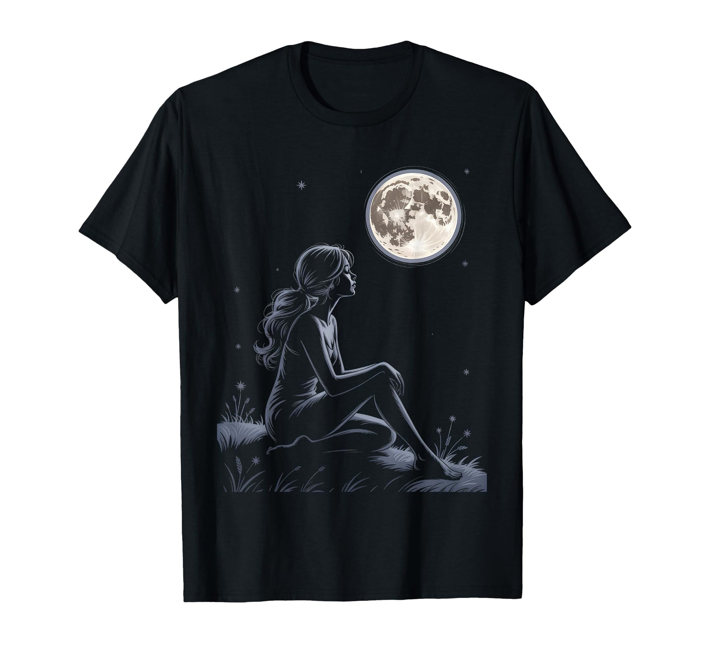 Full Moon Feelings Girl Design Astrology Galaxy Silhouette T-Shirt