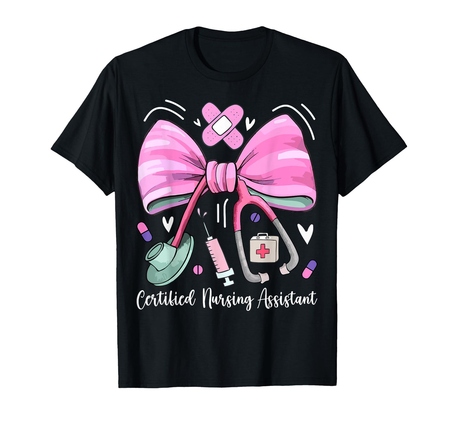 Certified Nursing Assistant CNA Stethoscope Coquette Bow T-Shirt