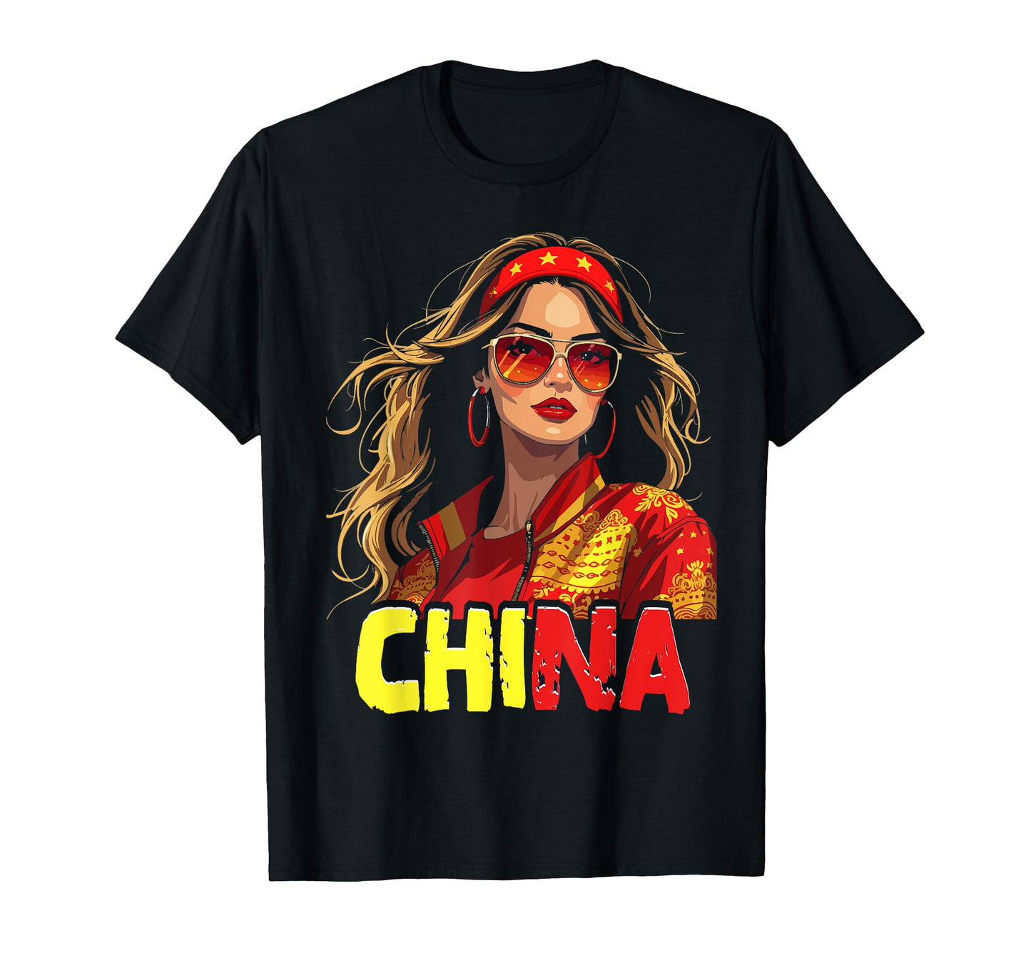 China Flag Woman Sunglasses Girl China T-Shirt