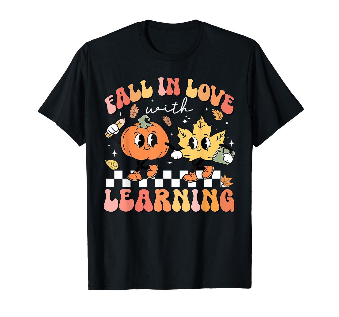 Retro Fall In Love With Learning Autumn Pumpkin Teacher T-Shirt