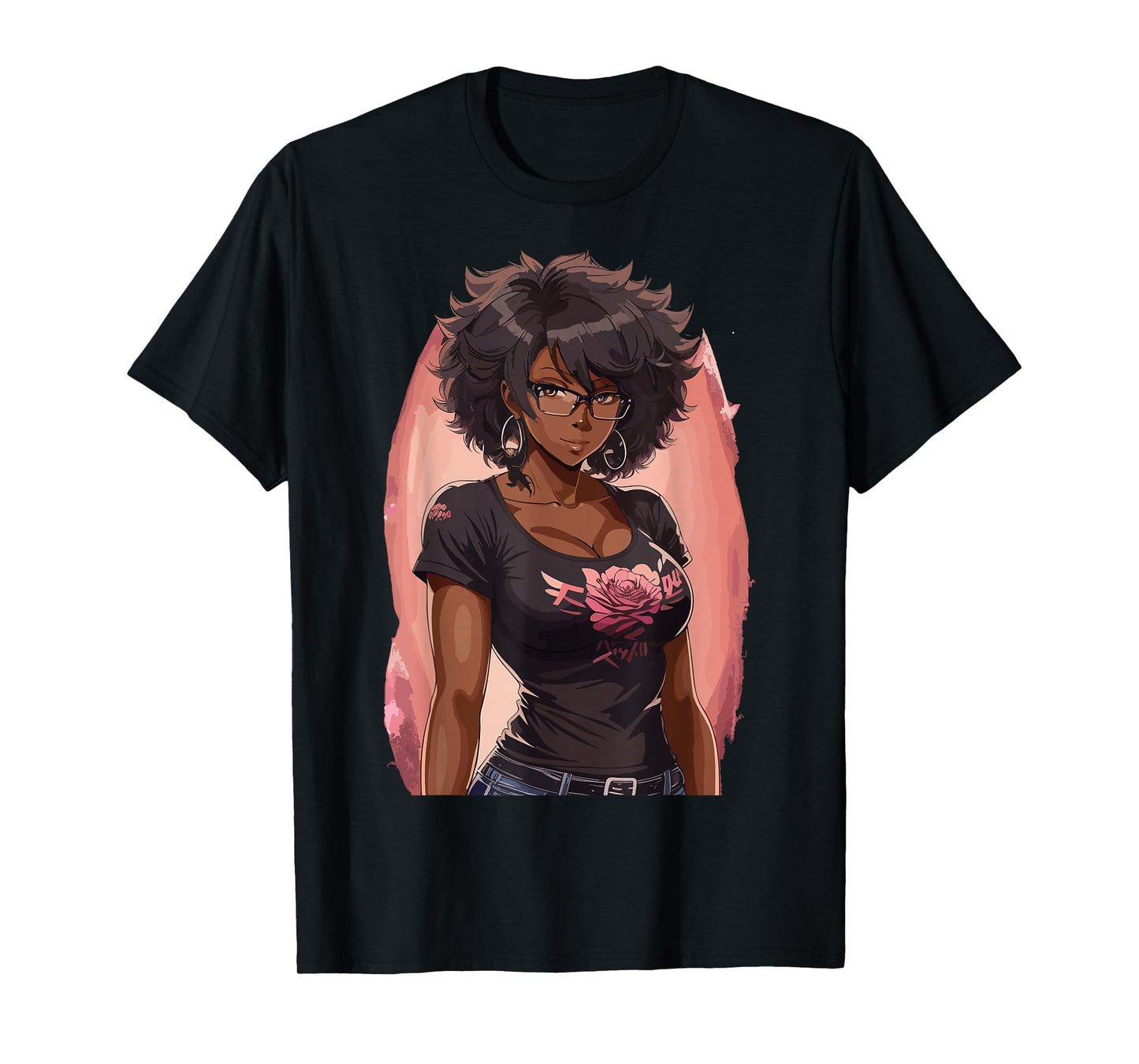 Black Anime Girl Kawaii Waifu Aesthetic Japanese T-Shirt