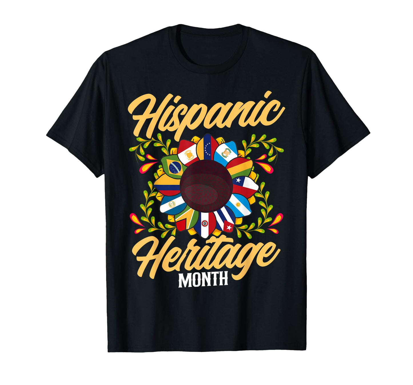Hispanic Heritage Month Latino Countries Flags Sunflower T-Shirt