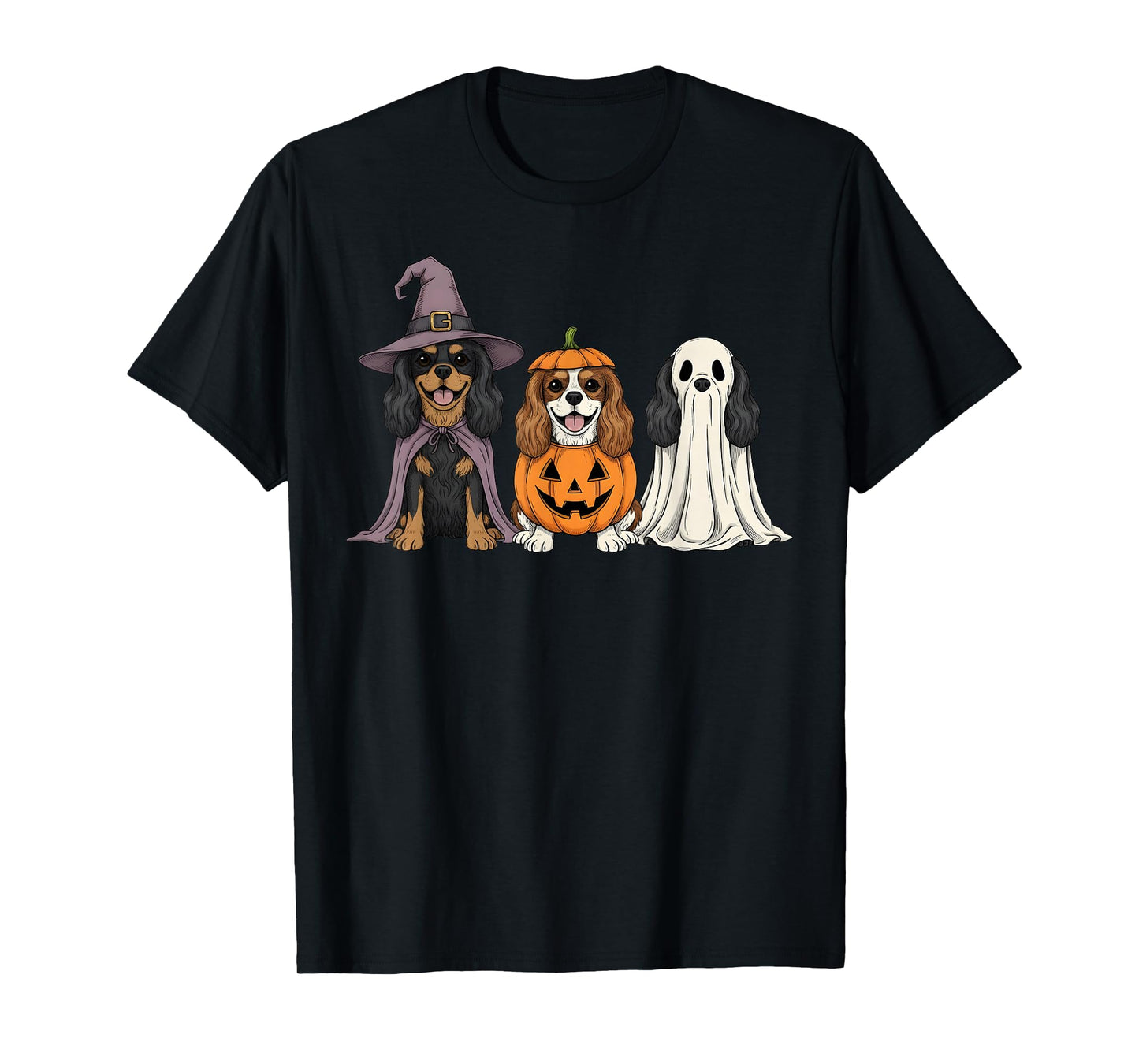 Spooky Ghost Cavalier King Charles Spaniel Pumpkin Halloween T-Shirt