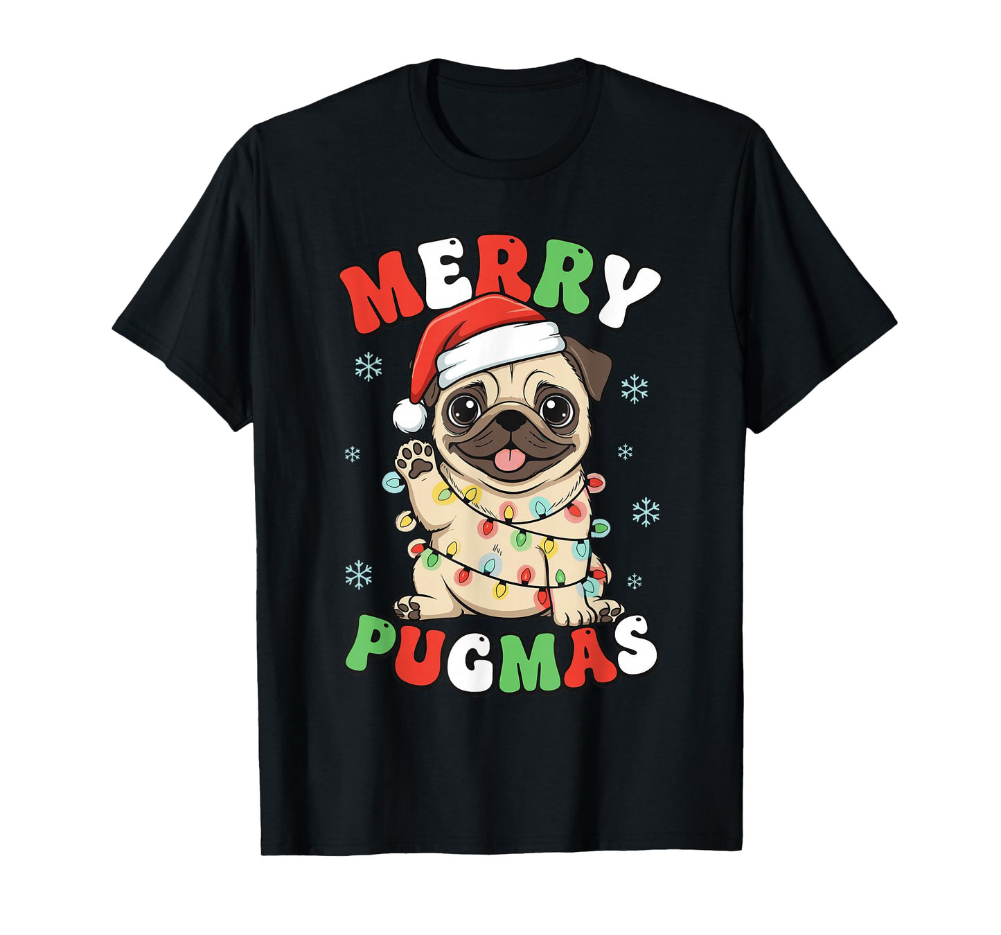 Pug Christmas Pajamas Shirt for Women, Funny Merry Pugmas T-Shirt