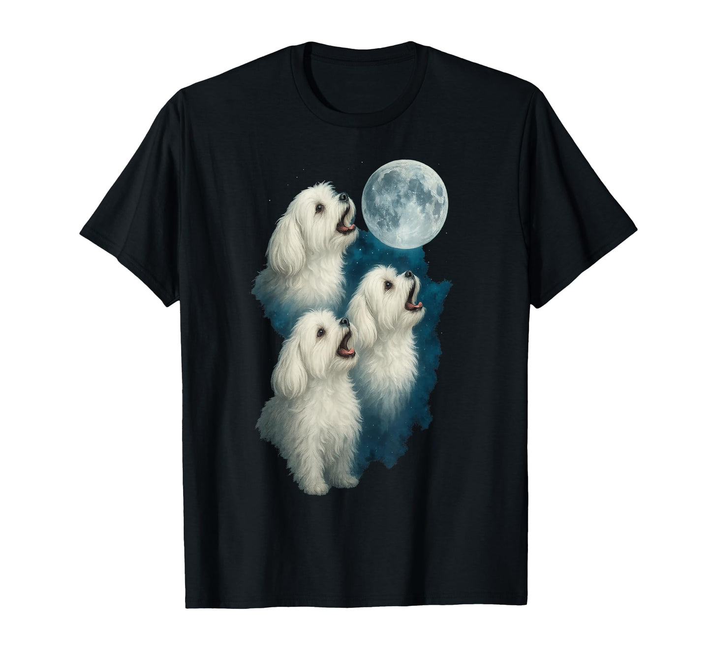 Three Maltese Howling At The Moon 3 Maltipoo Moon T-Shirt