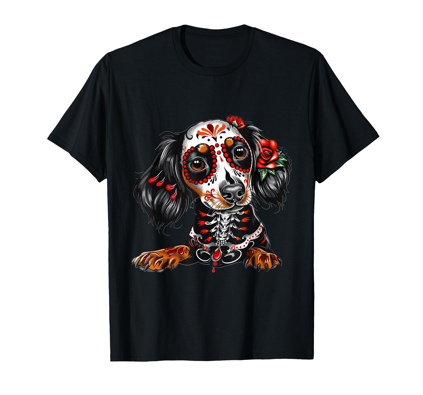 Dachshund Sugar Skull Dia De Los Muertos Graphic T-Shirt