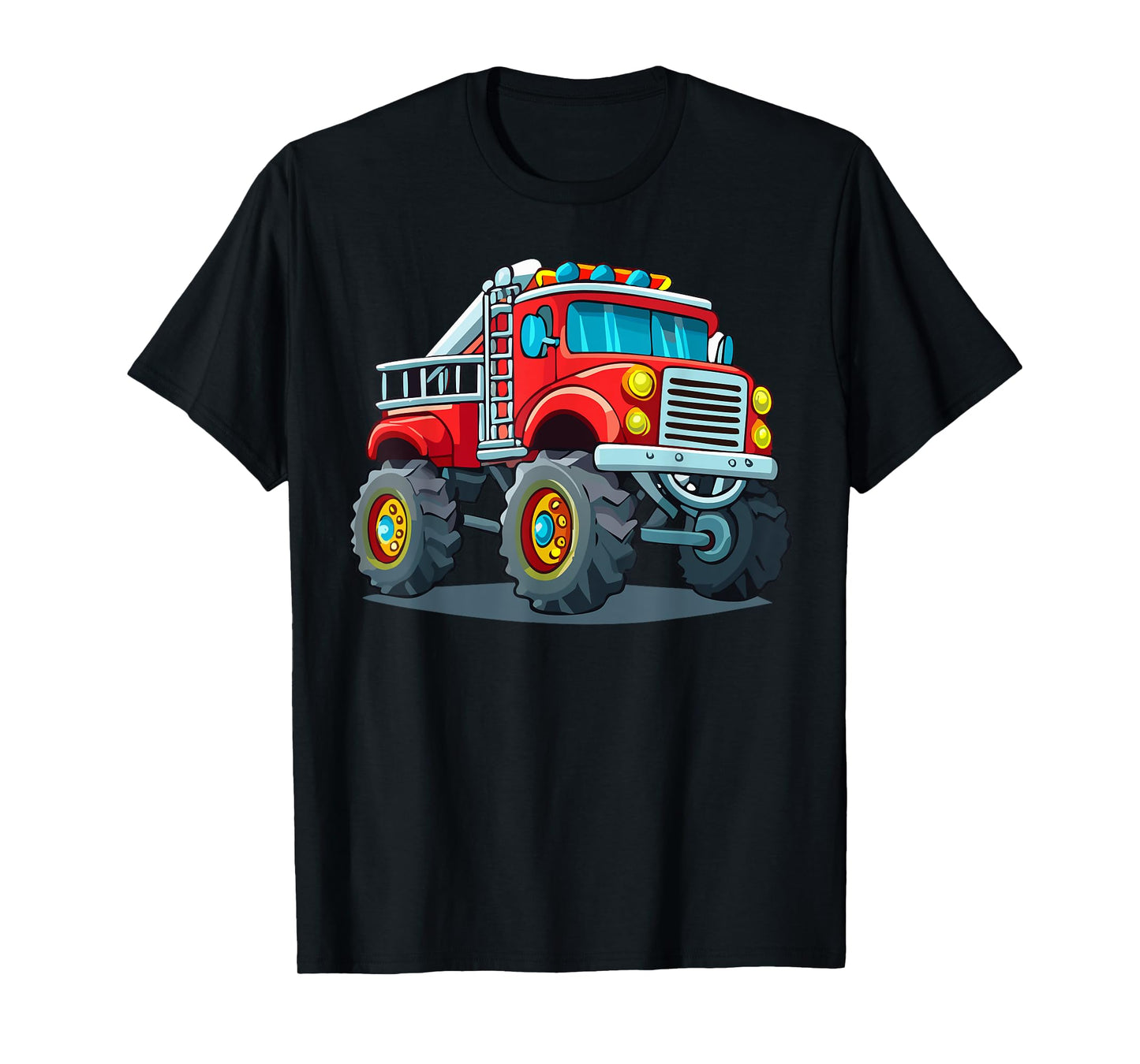 Fire Truck With Monster Truck Wheels Firefighter Vehicle T-Shirt