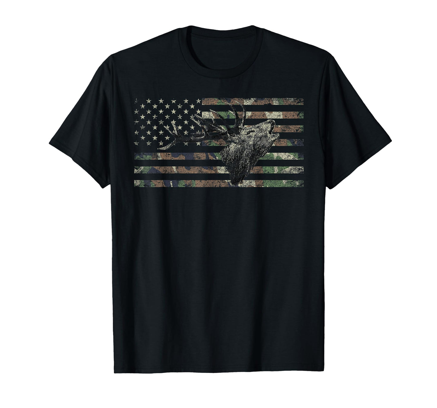 Deer Hunting Camo American Flag Buck Calling Hunter Country T-Shirt