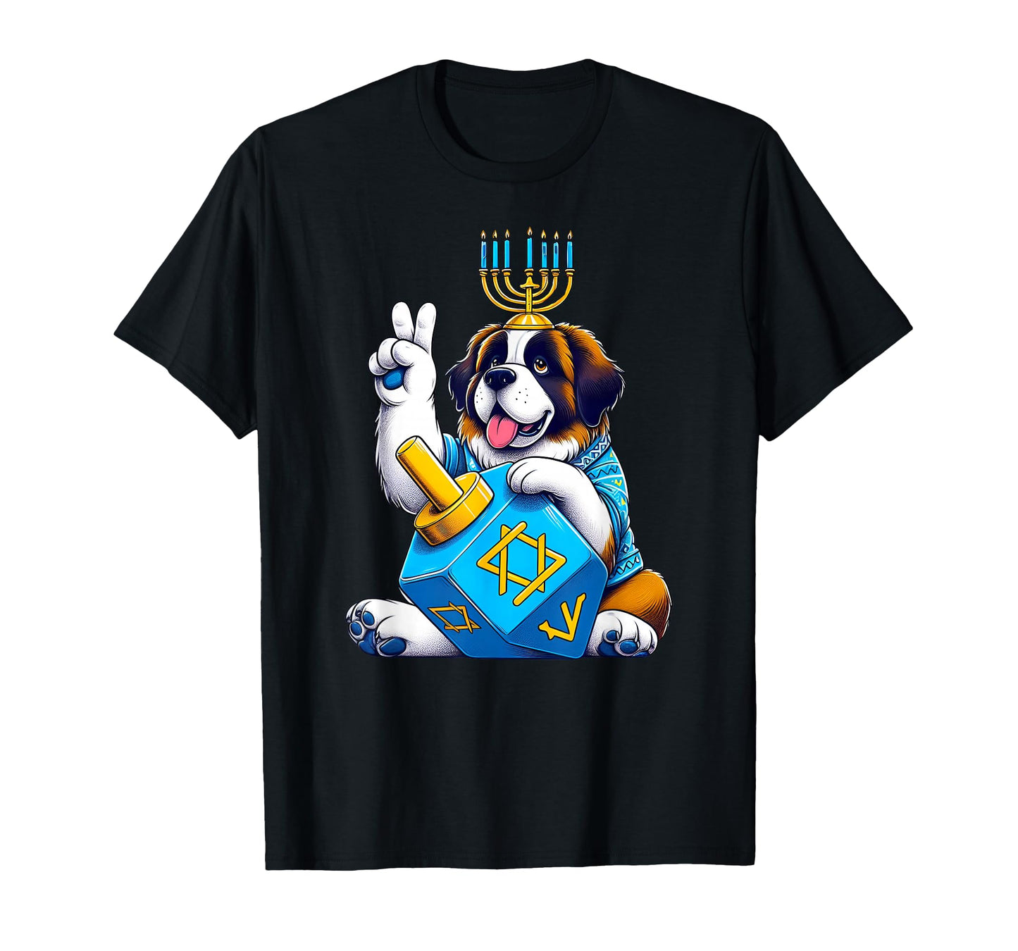 Saint Bernard Menorah Dreidel Jewish Hanukkah Womens Mens T-Shirt