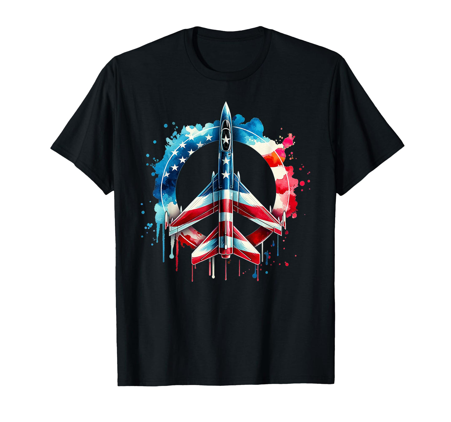 Flying Jet American Flag Peace Sig USA Patriotic July 4th T-Shirt
