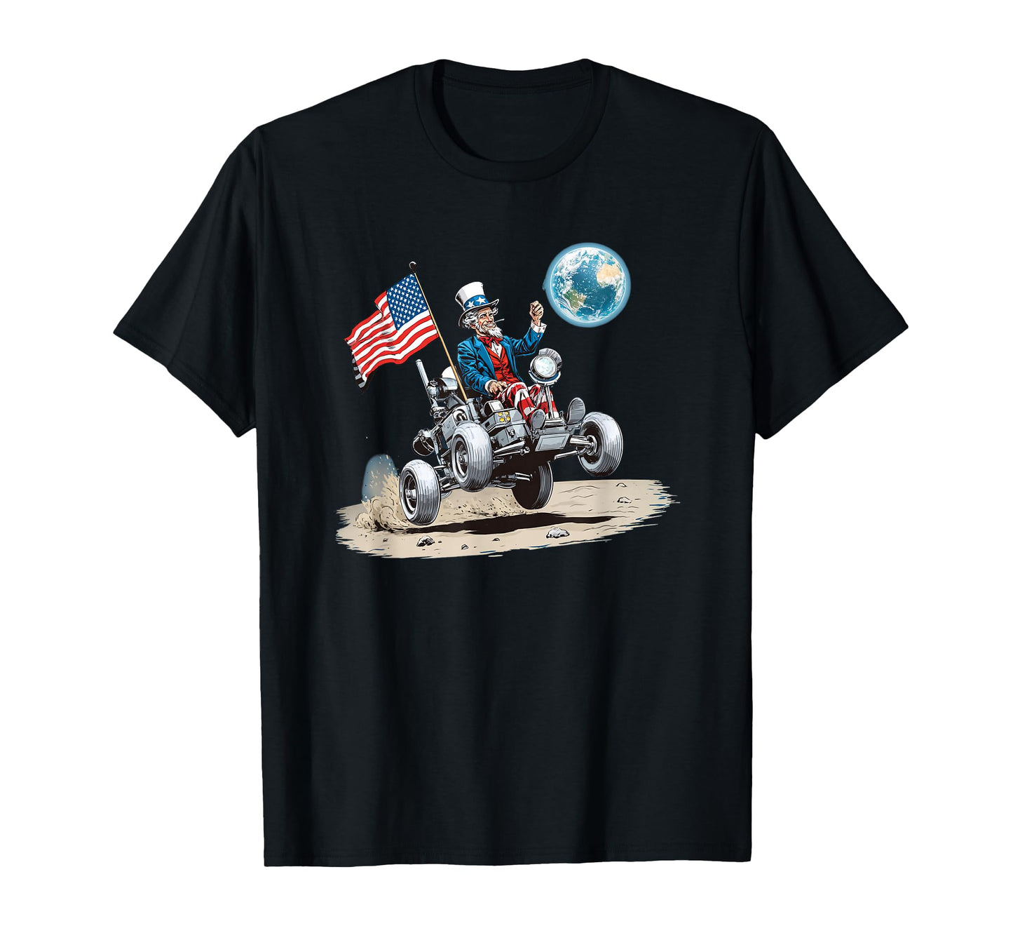 Nice Moon Vehicle with Patriotic Flag and Earth T-Shirt