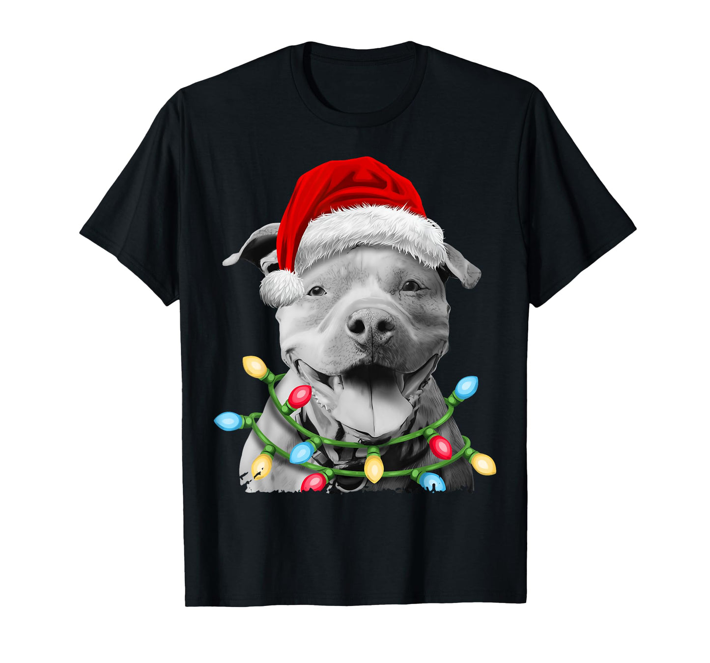 Pit Bull Santa Christmas Tree Lights Xmas Boys Dog Dogmas T-Shirt