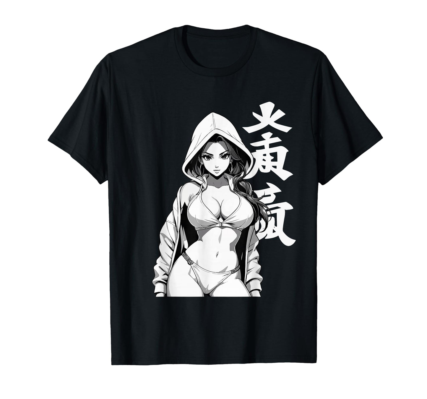 Sexy Waifu Sport Anime Girl Japanese in Black White Art T-Shirt