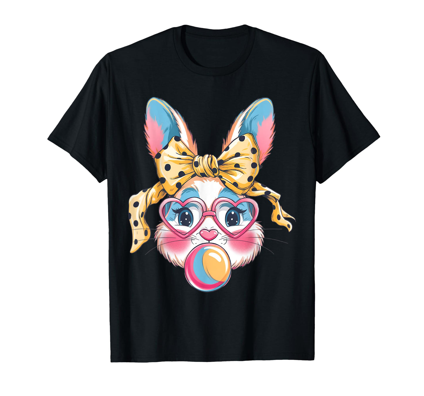 Cute Bunny Rabbit Face Tie Dye Glasses Girl Happy Easter Day T-Shirt