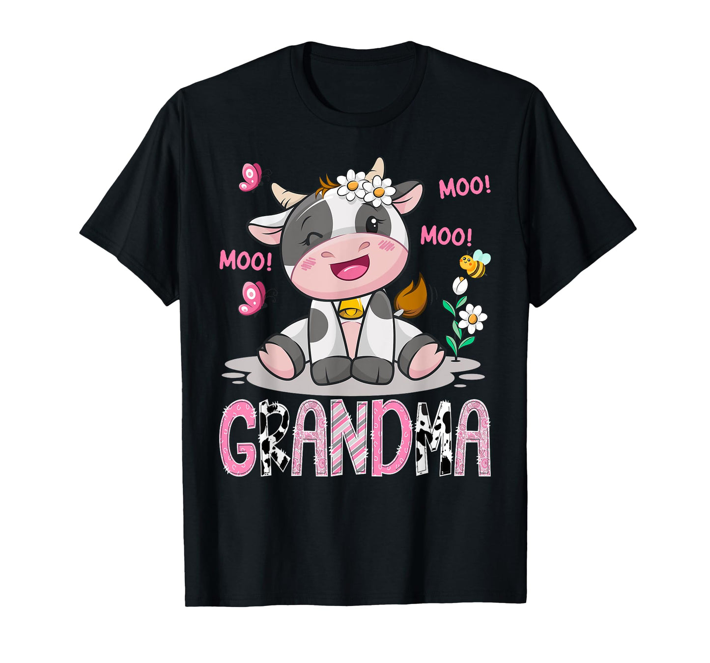 Grandma Pink Farm Cute Cow Moo Moo Birthday Girl Matching T-Shirt