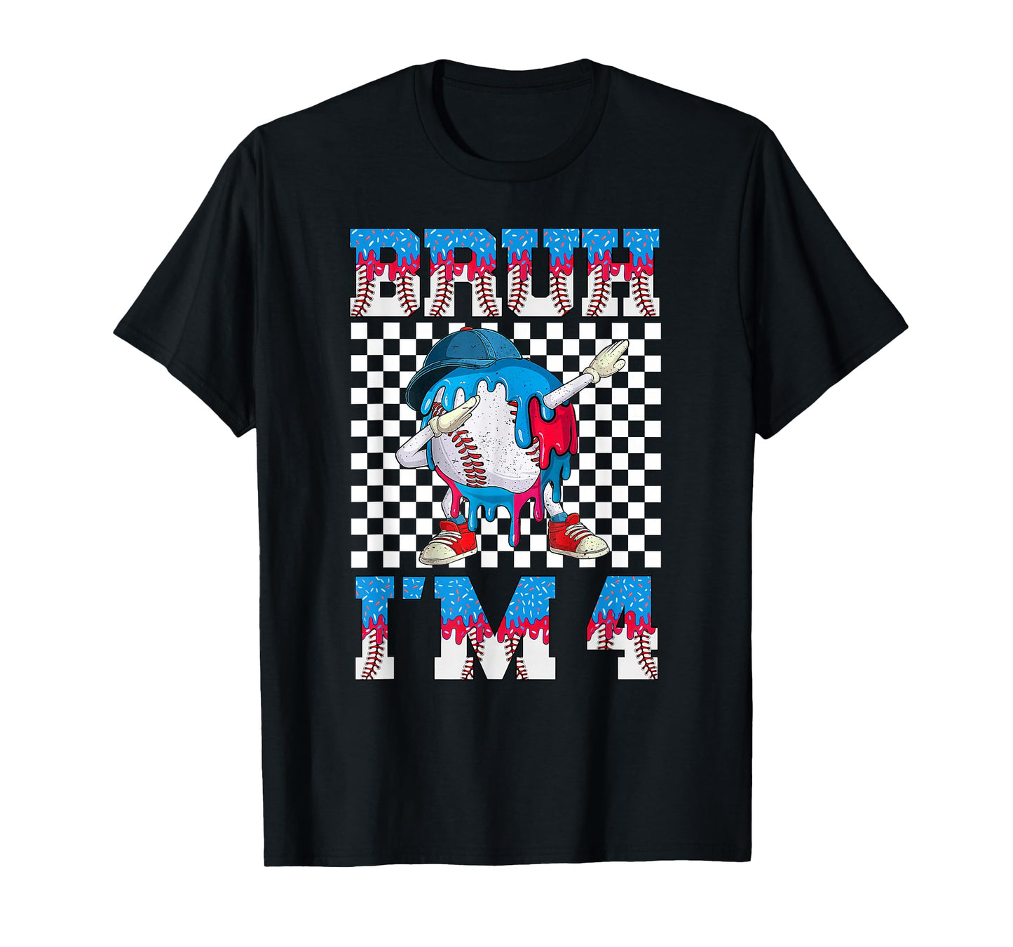 Bruh 4th Birthday Boy Baseball Ice Cream Drip 4 Year Olds T-Shirt