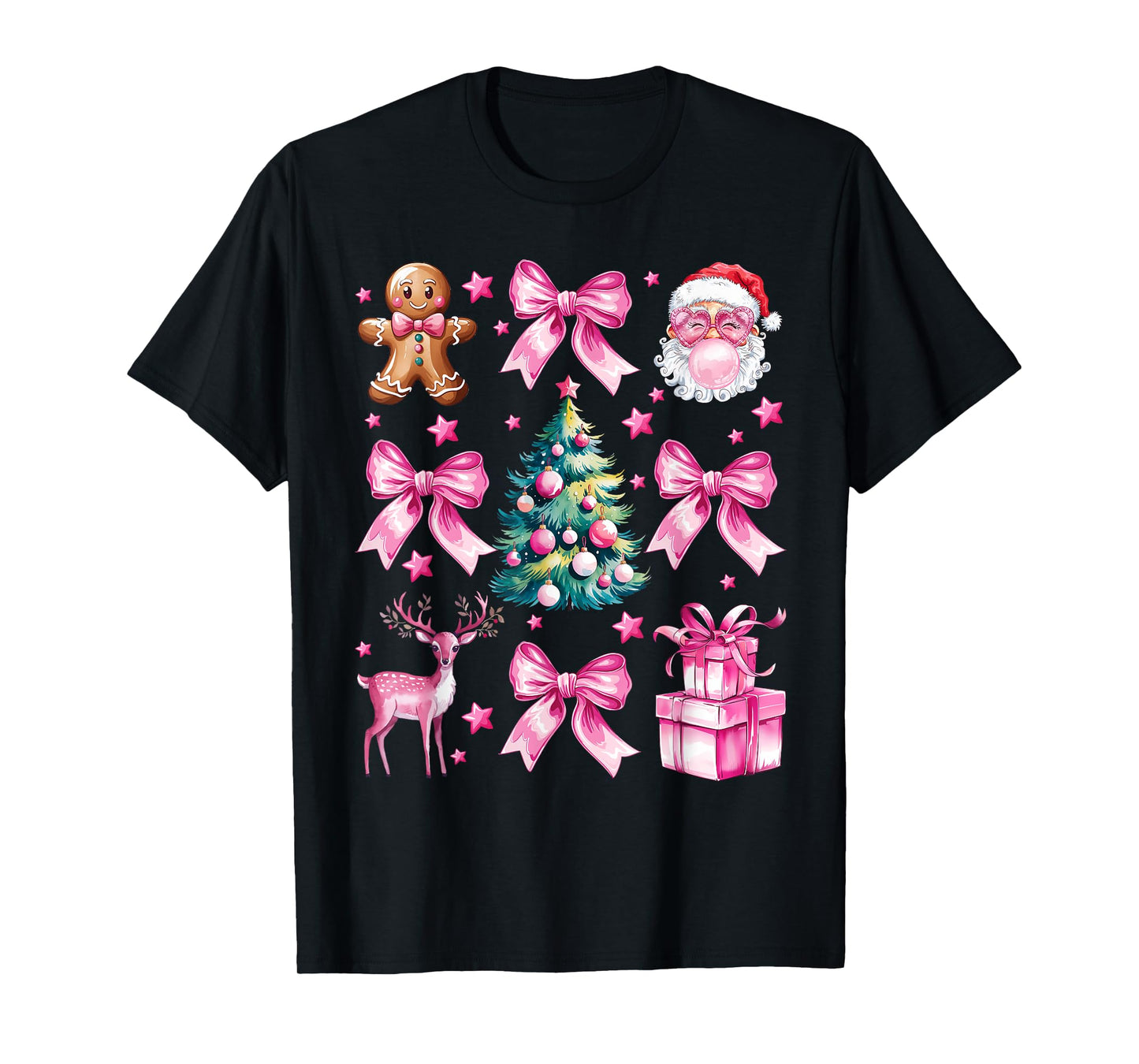 Cute Retro Coquette Bow Pink Christmas Tree Women Kids Girls T-Shirt
