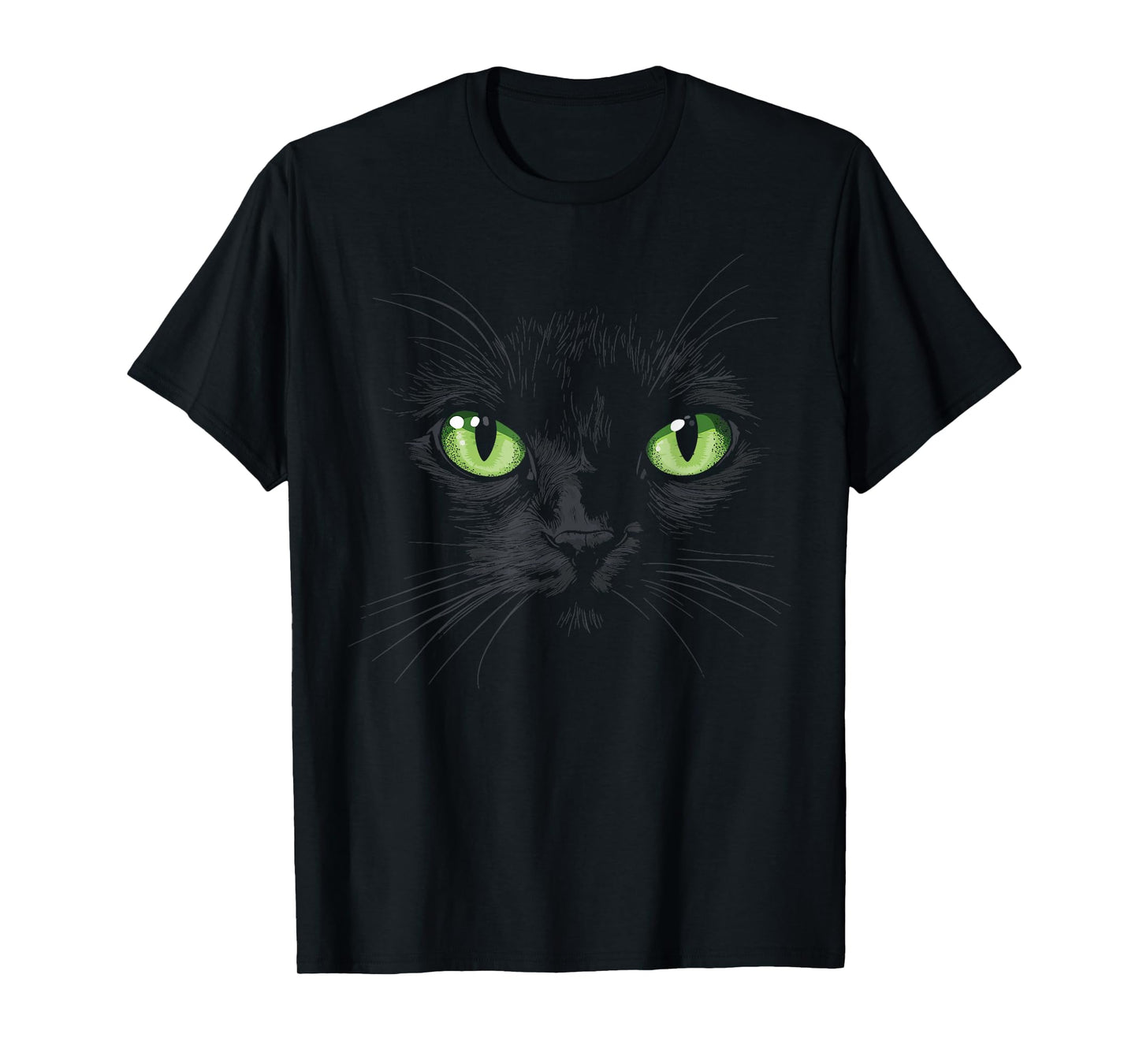 Black Cat with Green Eyes T-Shirt for Men Women Kids