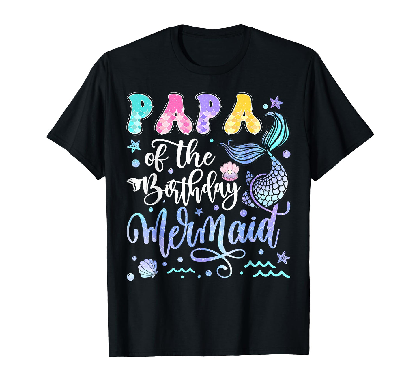 Papa Of The Birthday Mermaid Bday Girl Groovy T-Shirt
