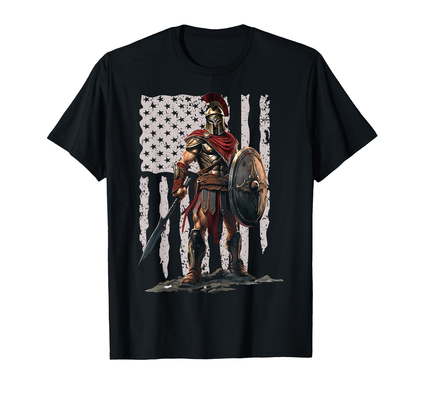 Spartan American Flag Patriotic USA Mens Womens Workout Tee T-Shirt