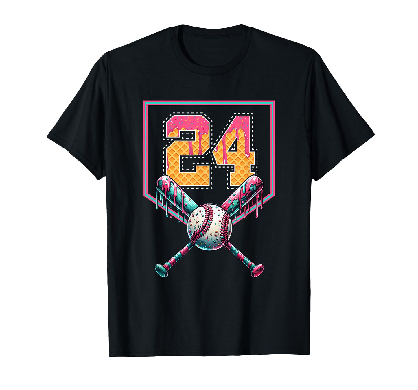 Baseball Drip Number 24 Player Or 24th Birthday T-Shirt