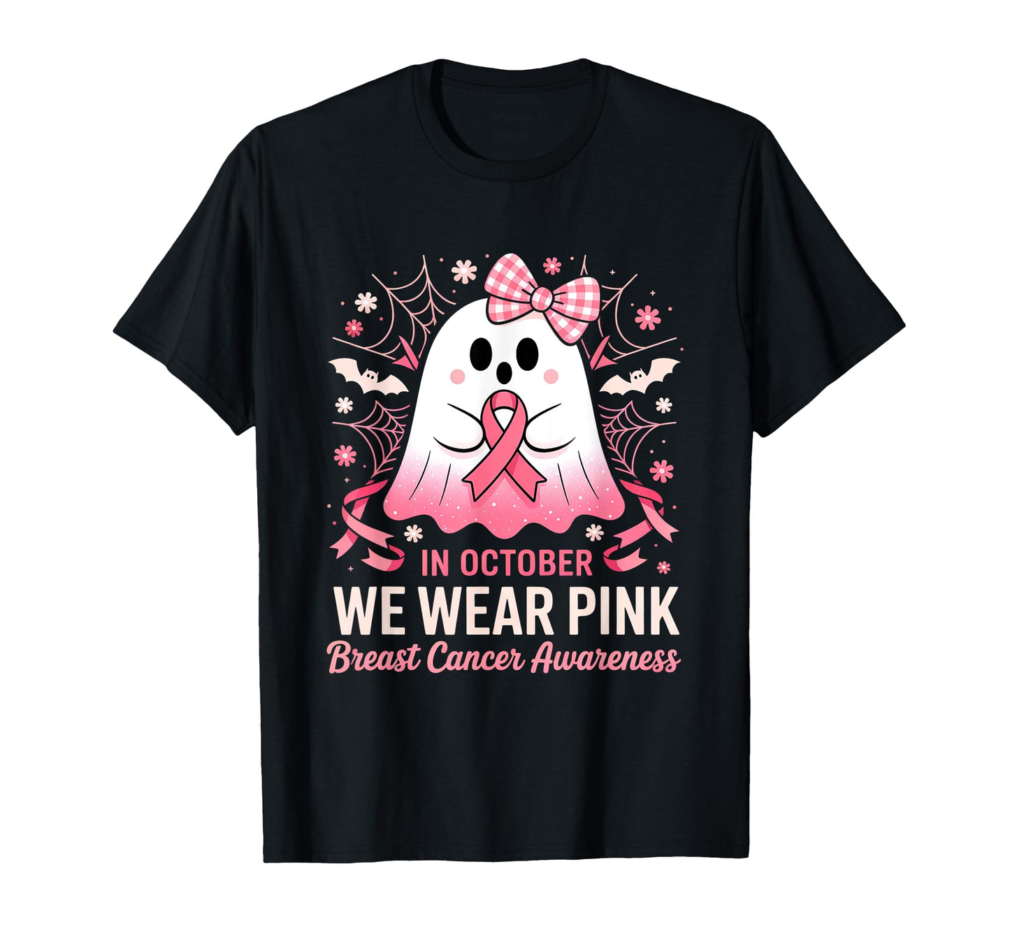 In October We Wear Pink Halloween Shirt Ghost Breast Cancer T-Shirt