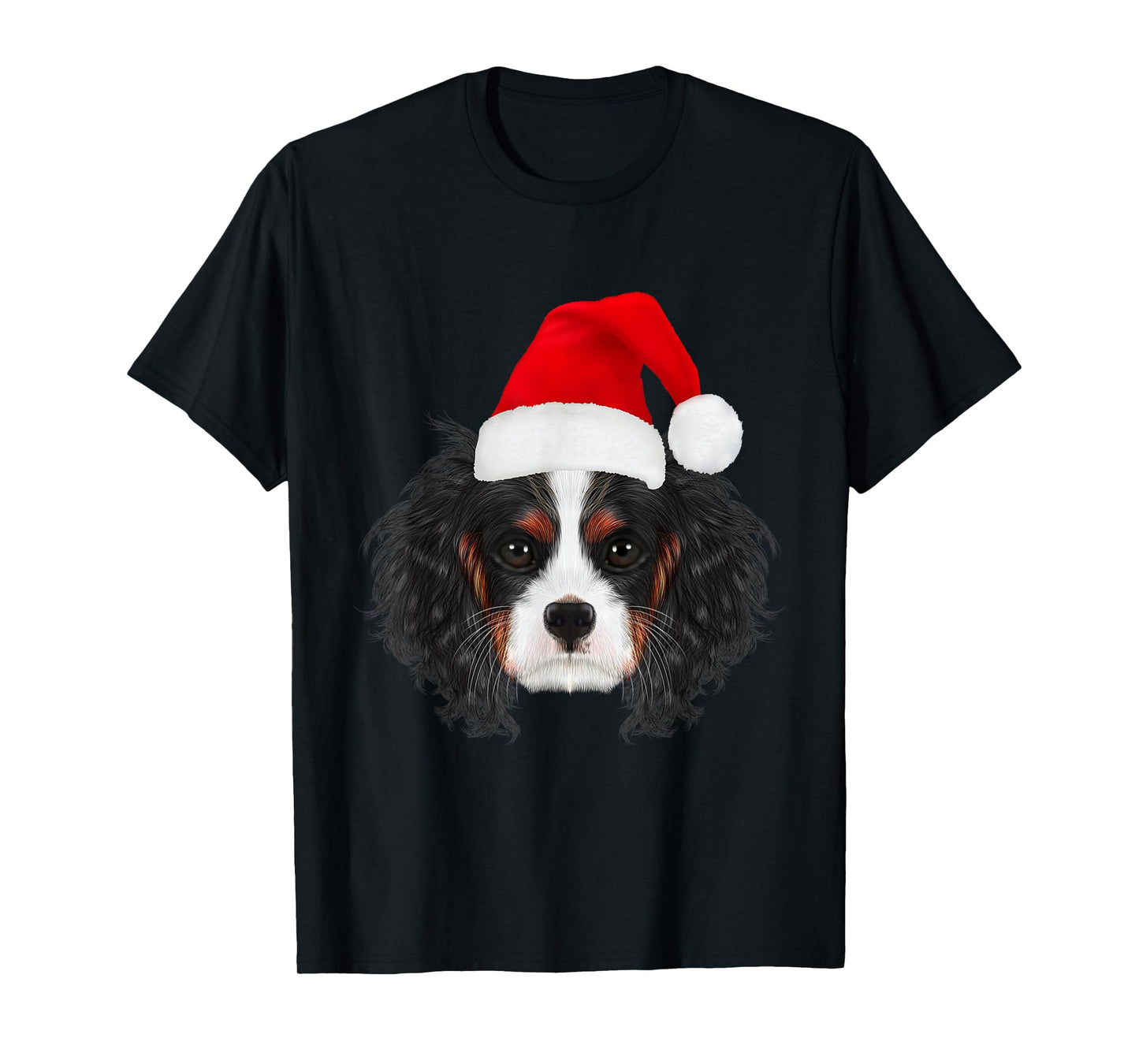 Cavalier King Charles Spaniel in Santa Hat Funny Christmas T-Shirt