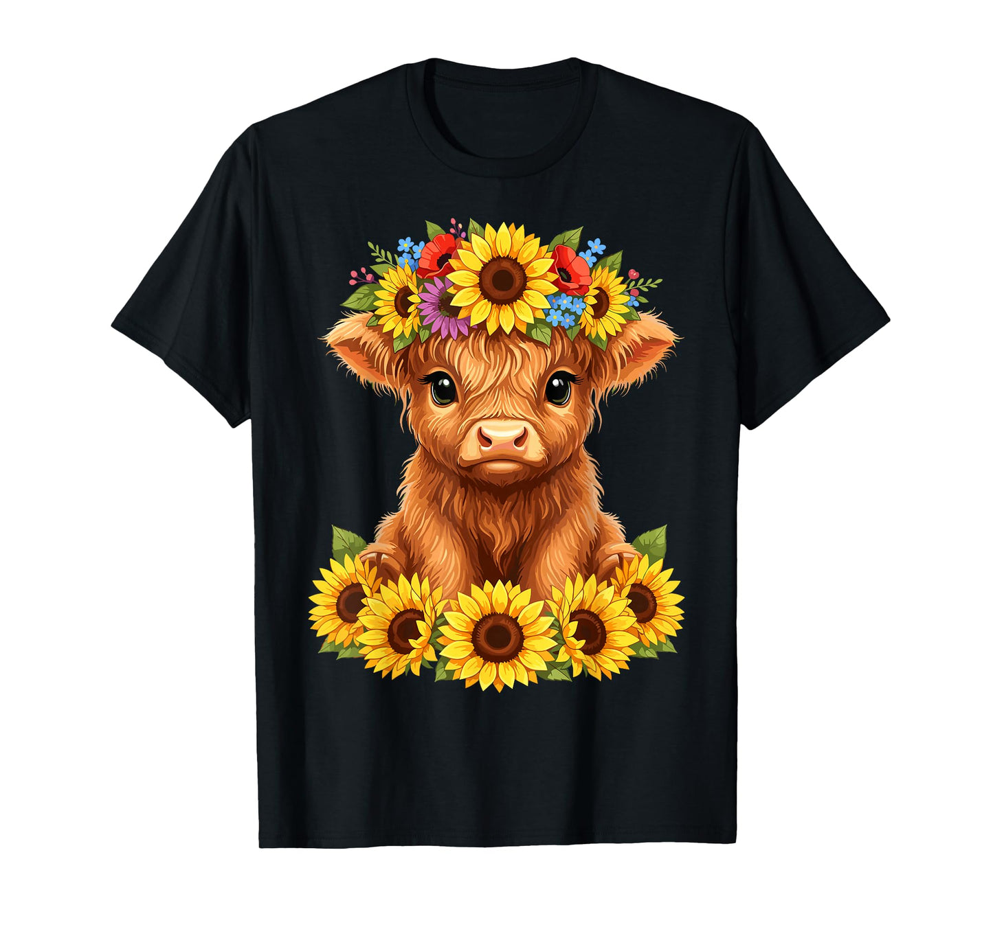 Highland Cow Sunflower Floral Country Farm T-Shirt