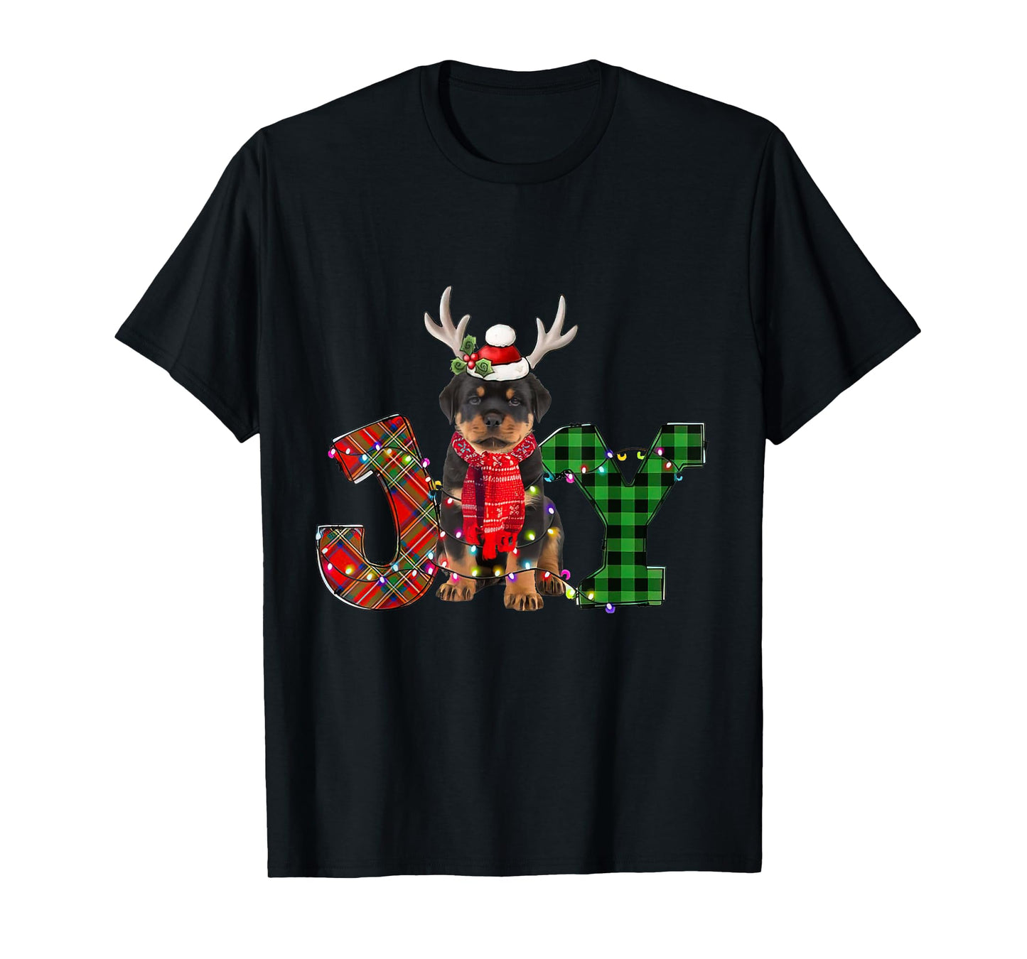 Joy Christmas Lights Rottweiler Dog Santa Hat Pajama T-Shirt for Men Women Kids