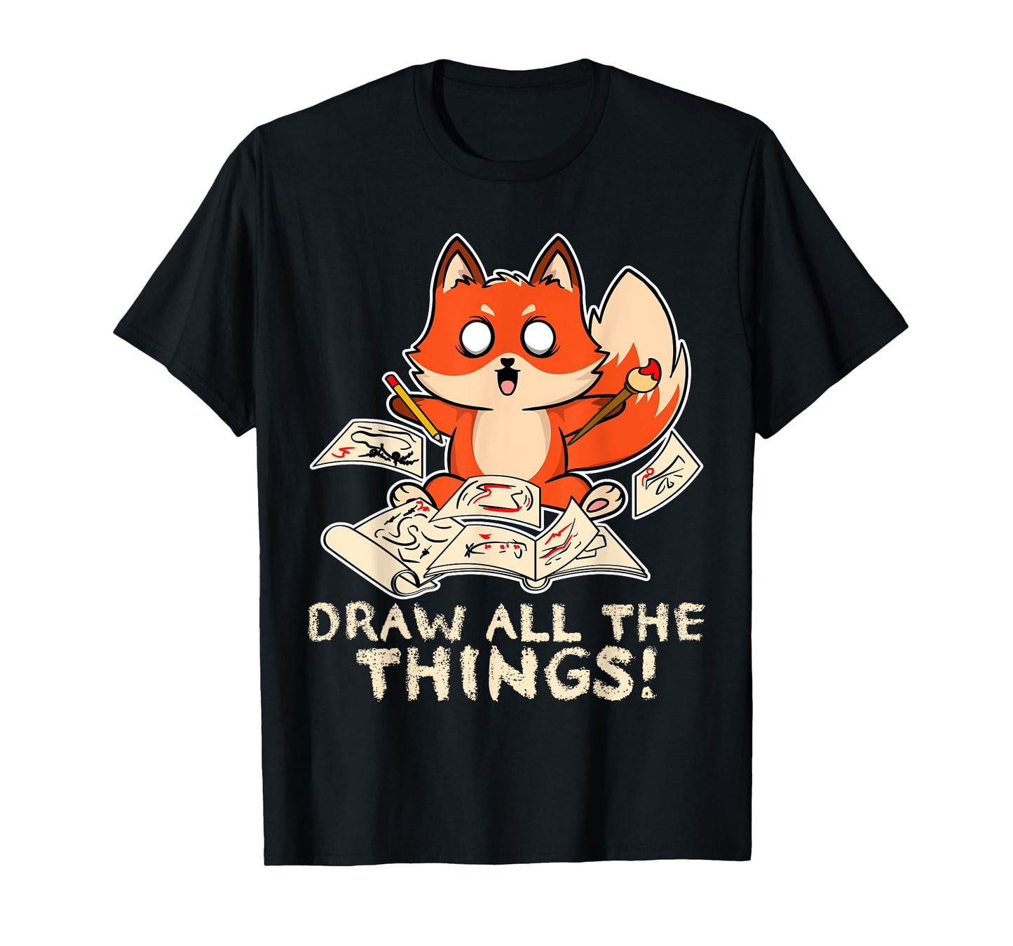 Draw All The Things Fox Sketching Art Otaku Comics Anime Top T-Shirt