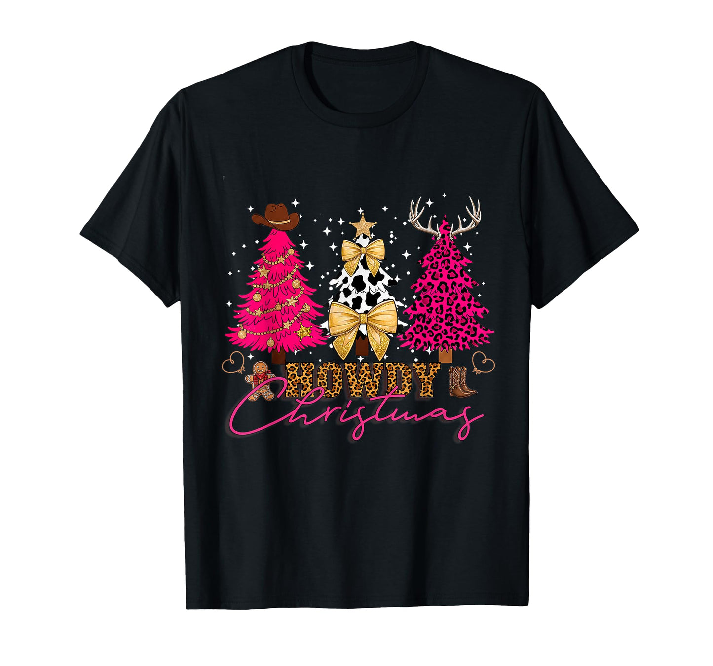 Howdy Christmas Western Cowgirl Trees Coquette Bow Xmas T-Shirt