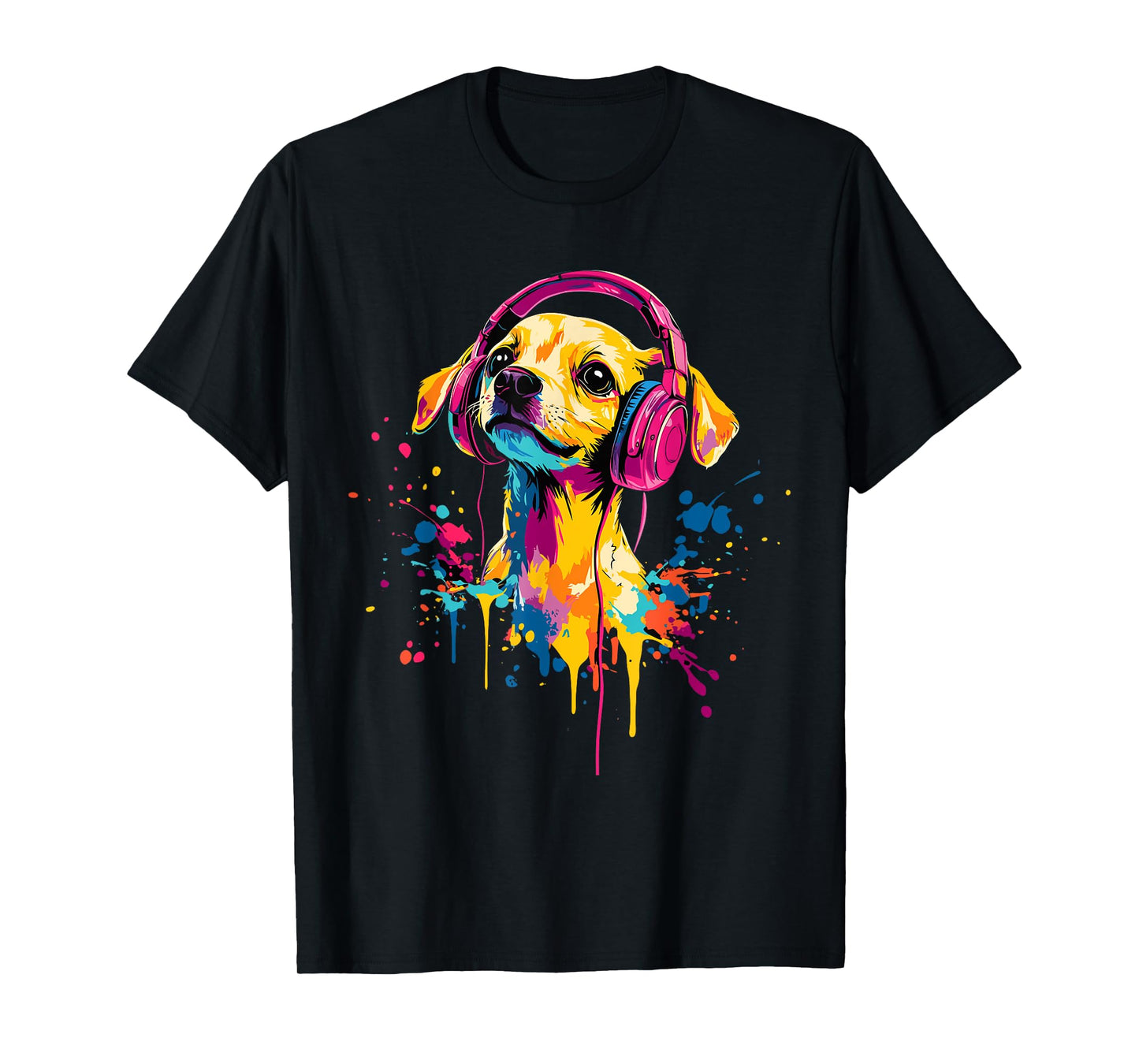 Chiweenie Lover Pop Art Wearing Headphones Funny Chiweenie T-Shirt