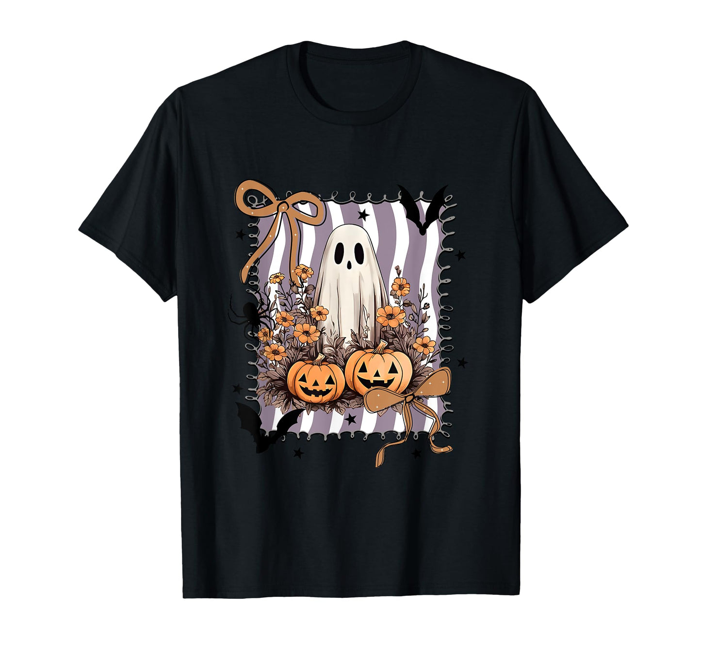 Preppy Floral Ghost Coquette Bow Spooky Season Halloween T-Shirt