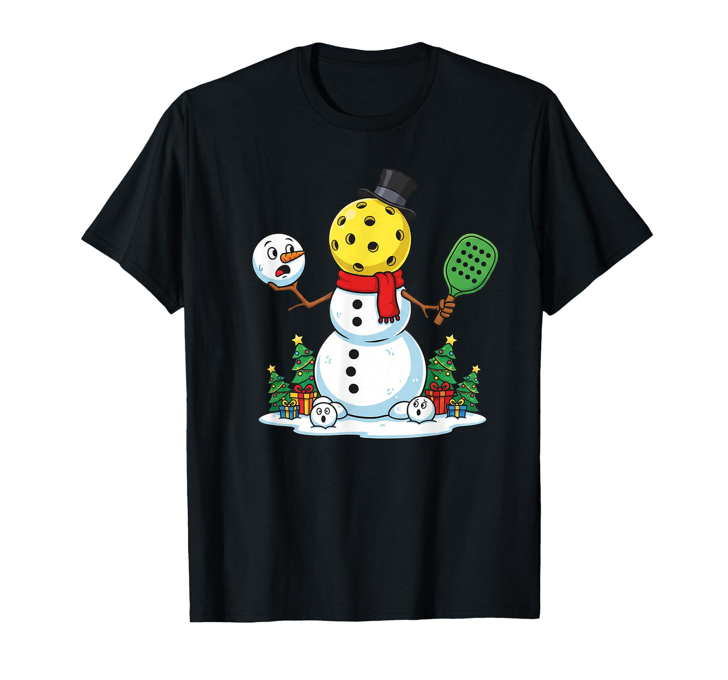 Funny Christmas Pickleball Snowman Xmas Mens Womens Kids T-Shirt