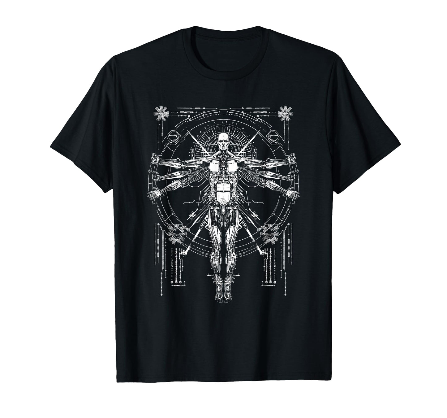 Robot Vitruvian Man Cyberpunk Manga Sci-Fi Illustration T-Shirt