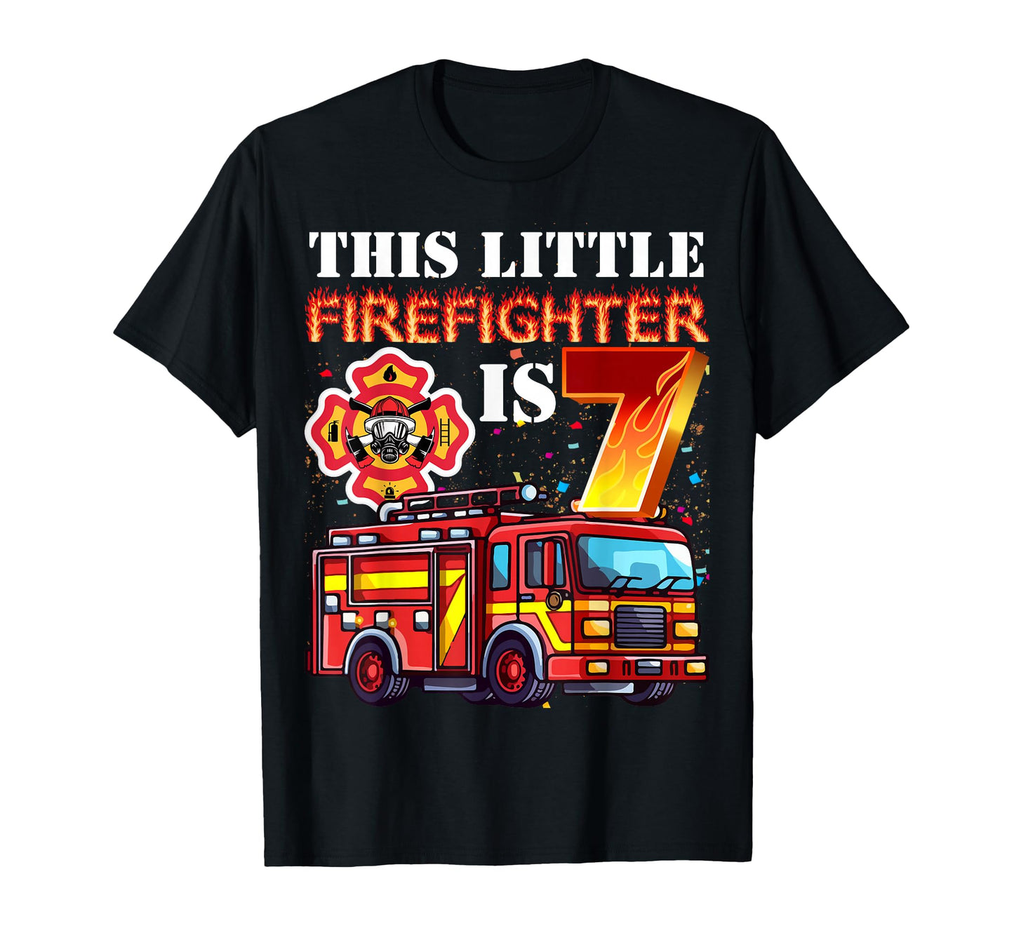 Kids 7 Year Old Firefighter Birthday Party Fire Truck 7th T-Shirt