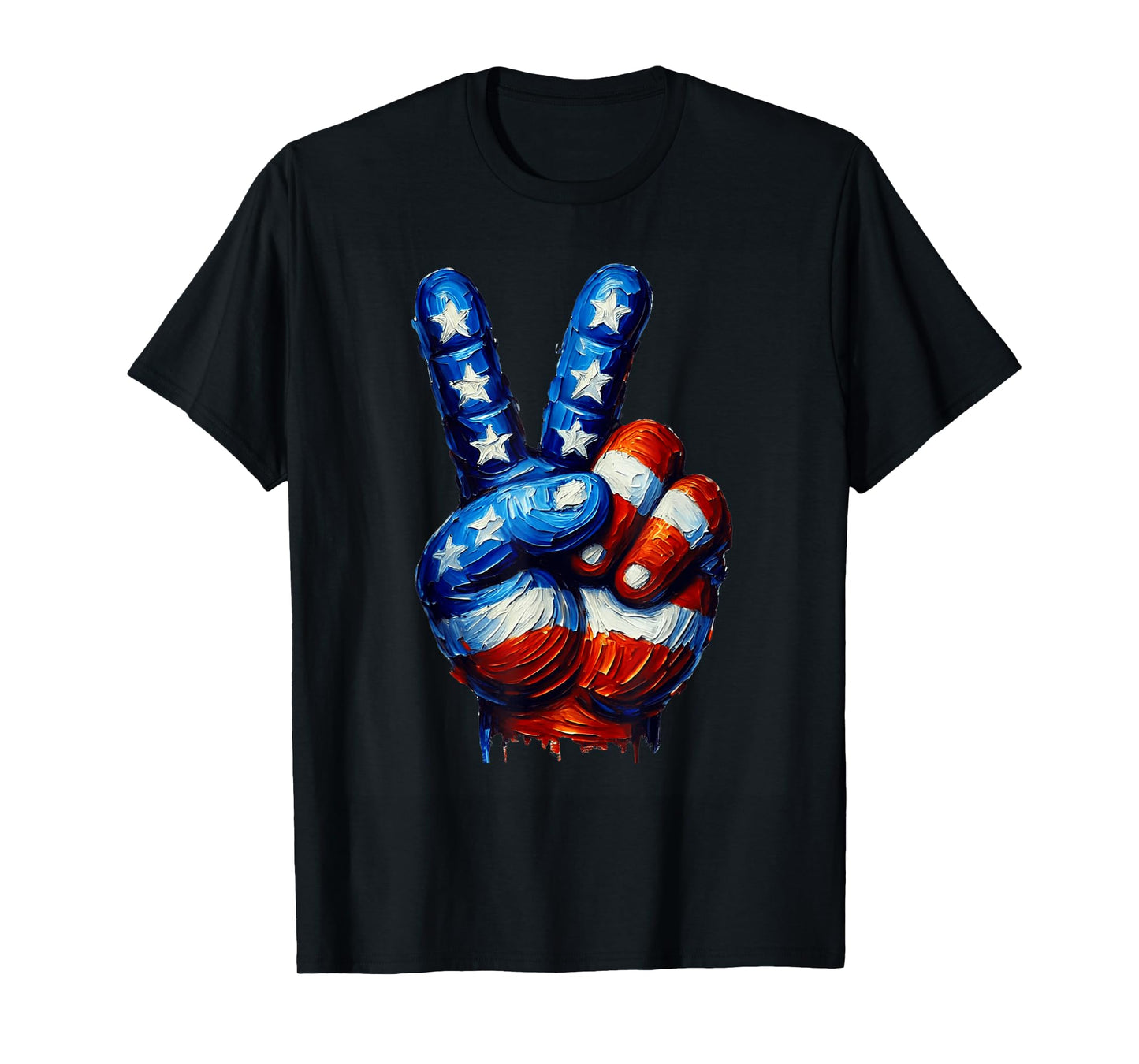 Peace Sign Hand USA Flag 4th of July Patriotic Men Women T-Shirt