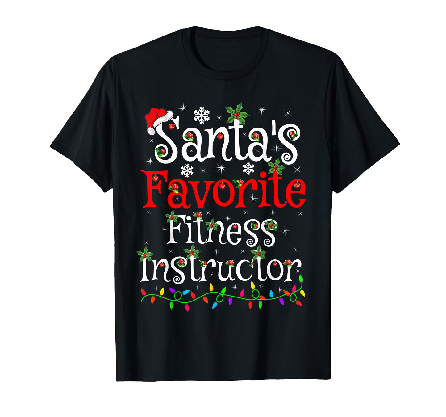 Xmas Lighting Santa's Favorite Fitness Instructor Christmas T-Shirt